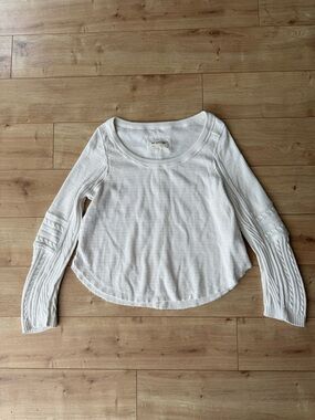 Free People Swinging Cable Cuff Top White Thermal Boho Swing Shirt L